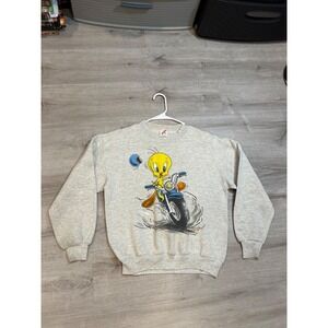 Vintage 1993 Looney Tunes Tweety Bird Motorcycle Sweatshirt Jerzees‎ M